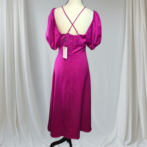 Adelyn Rae Magenta Puff Sleeve Midi Dress - Picture 2 of 10